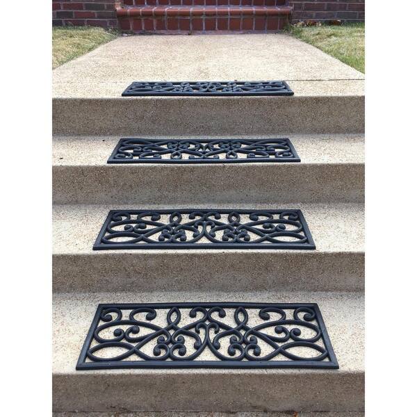 Rubber Scrollwork Stair Tread Cover, Outdoor Non Slip Stair Treads Home Depot