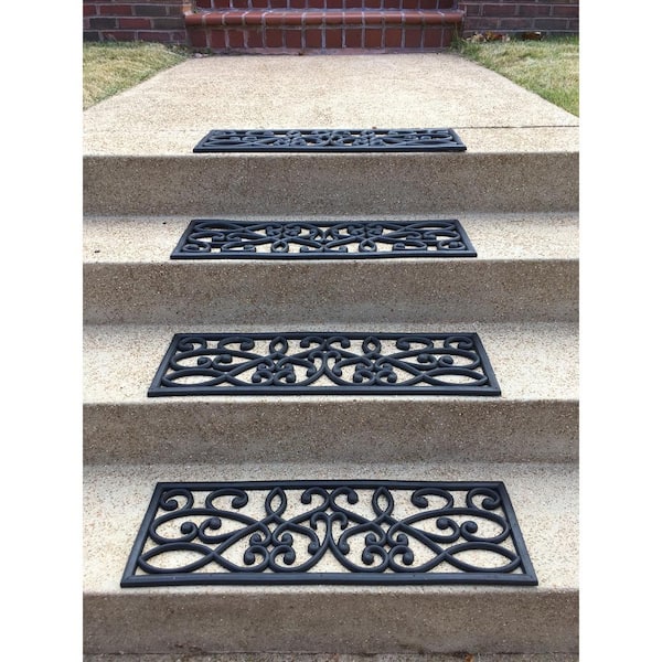 Rubber-Cal Azteca Black 9.75 in. W x 29.75 in. L Indoor Outdoor Stair  Treads Rubber Step Mats 10-104-008-6pk - The Home Depot