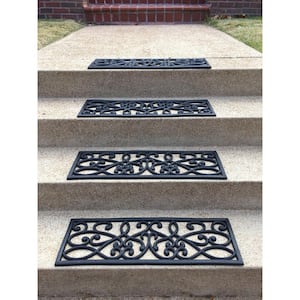 Black 9 in. x 30 in. Rubber Scrollwork Stair Tread Cover (Set of 4)