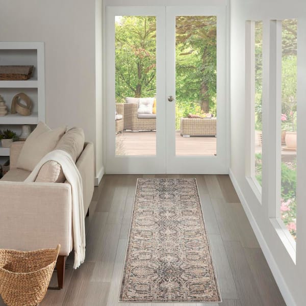 Antique Fusion Charcoal Multicolor 2 ft. x 10 ft. Medallion Traditional Runner Area Rug