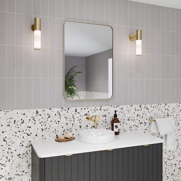 Calla 22 in. W x 32 in. H x 5 in. D Recessed Medicine Cabinet in Satin Brass with Mirror