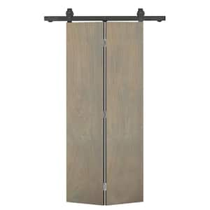 36 in. x 80 in. Weather Gray Stained MDF Composite Hollow Core Bi-Fold Barn Door with Sliding Hardware Kit