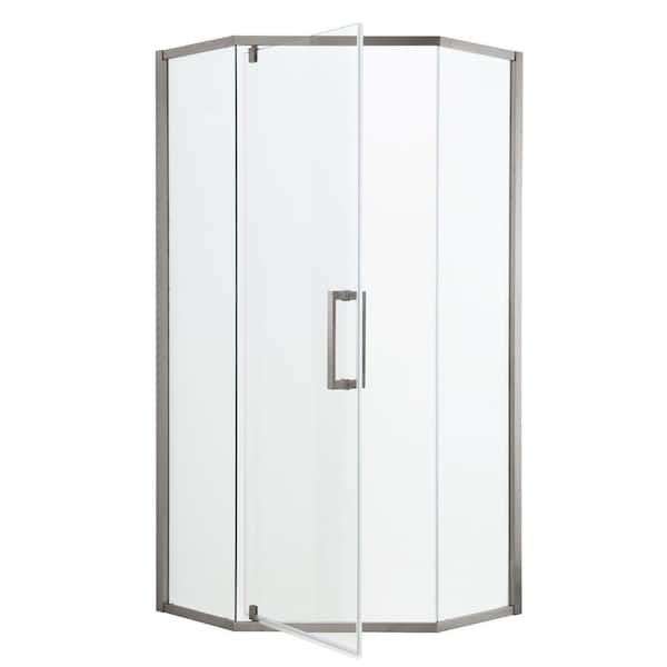 Shower Door 34-1/8 in. x 72 in. Semi-Frameless Neo-Angle Bifold Door Shower Enclosure in Brushed Nickel with Clear Glass