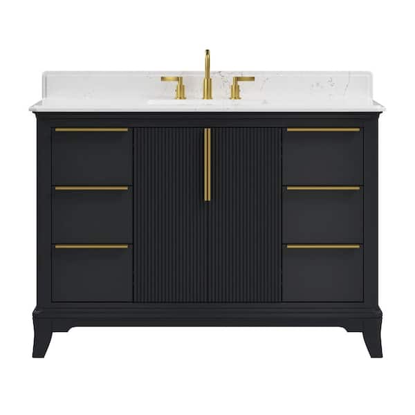 Rothen 49 in. Single Sink Freestanding Black Blue Bath Vanity with White Engineered Stone Top and Backsplash Assembled