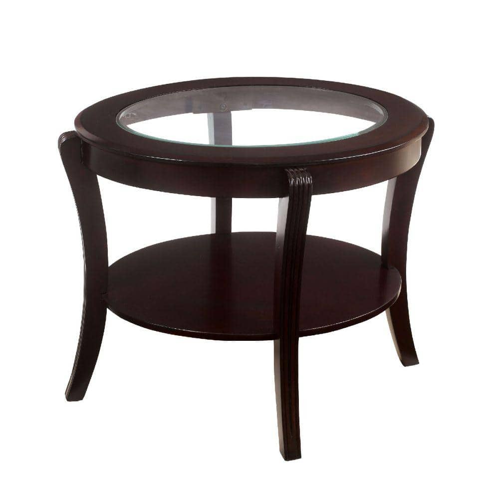 Espresso Round Wood and Glass End Table