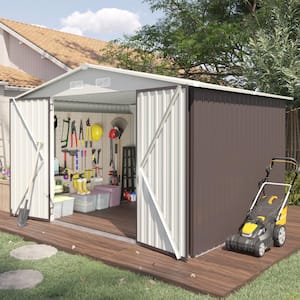 10ft. W x 8ft. D Outdoor Galvanized Steel Storage Metal Shed with Double Lockable Doors and Air Vents for Lawn 80sq. ft.