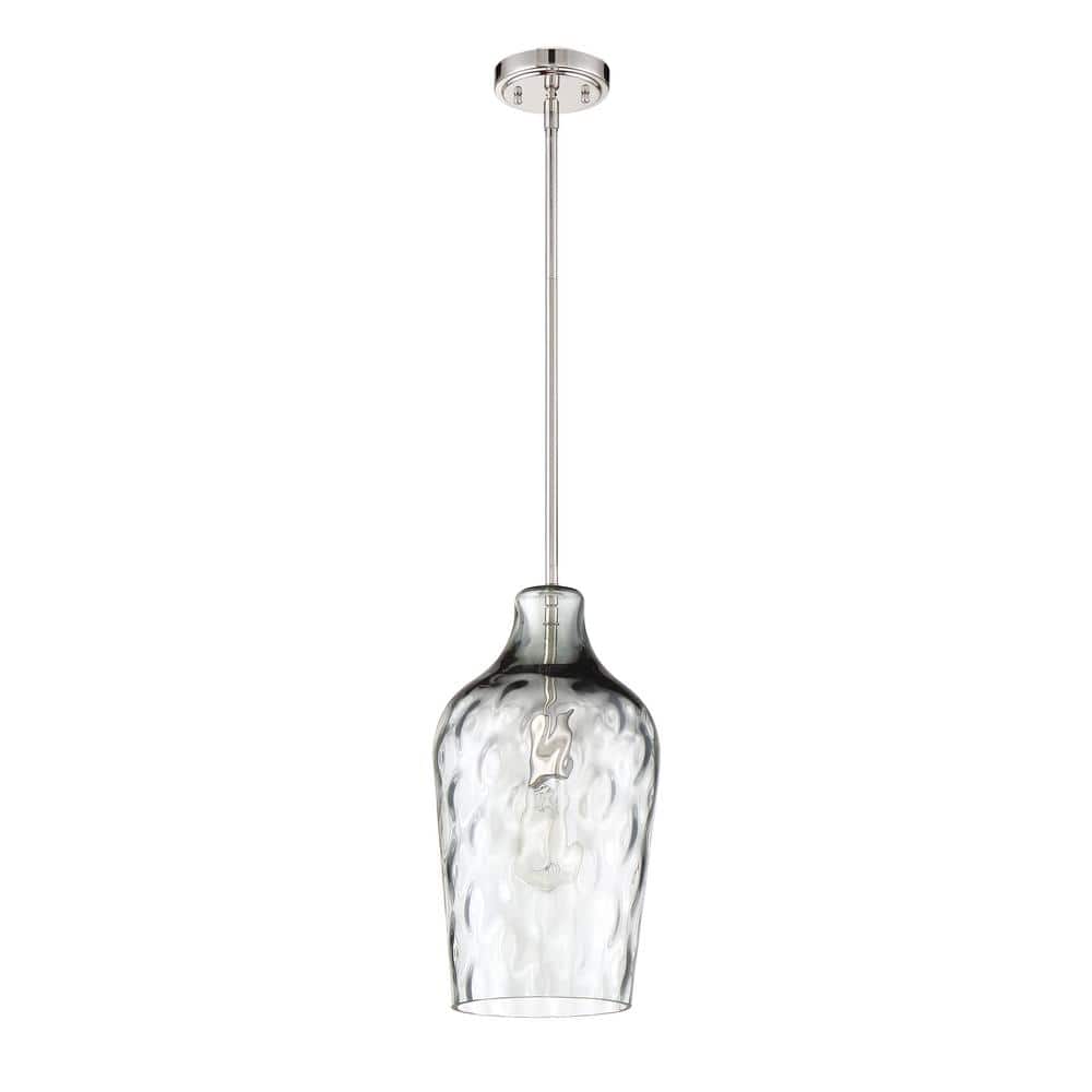 Clear Hammered Glass Mini Pendant Light with Brushed Nickel Finish
