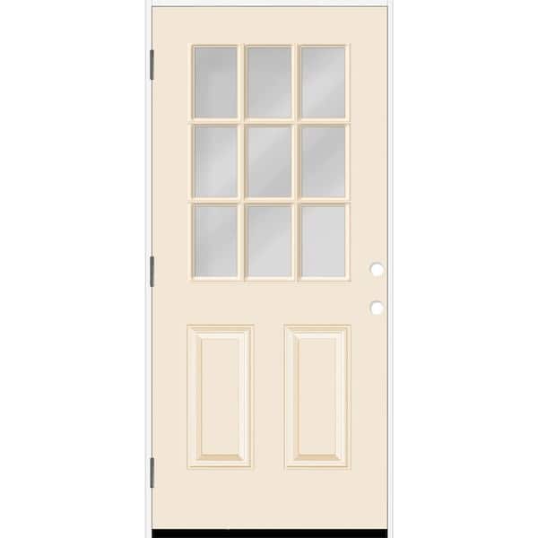 Reliant 32 in. x 80 in. 2P HalfLite 9L SDL Clear Glass RHOS Linen Finish Fiberglass Prehung Front Door with 6-9/16 Jamb