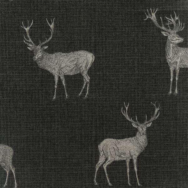 Hank Charcoal Black Stag Wallpaper Sample