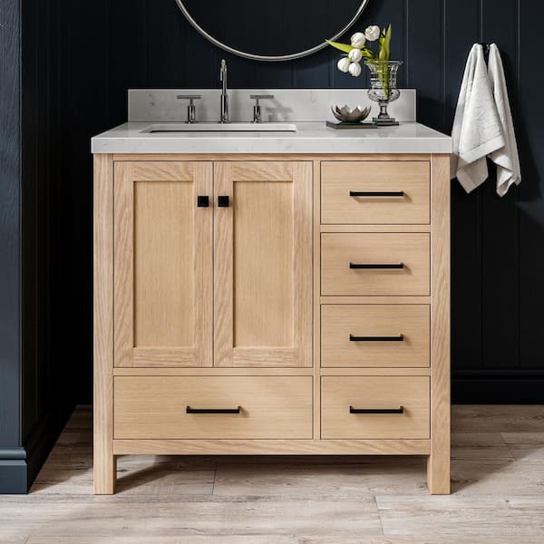 Cambridge 36 in. W x 22 in. D x 36 in. H Single Rectangle Sink Bath Vanity in Oak with Carrara White Quartz Top