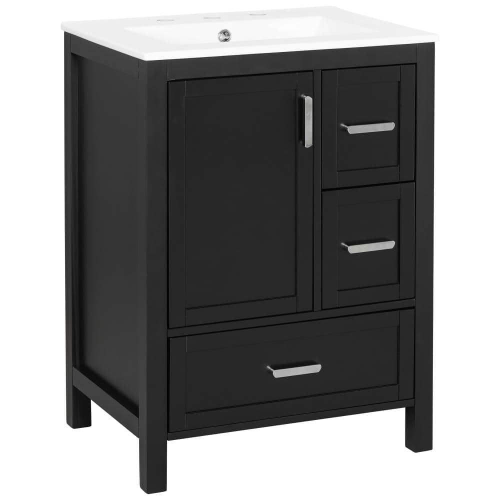 24 in. W Black Freestanding Bath Vanity with White Ceramic Top Sink,Soft-Close Door, 2-Layer Door Shelf,3 Drawers price history on PriceWatchPro