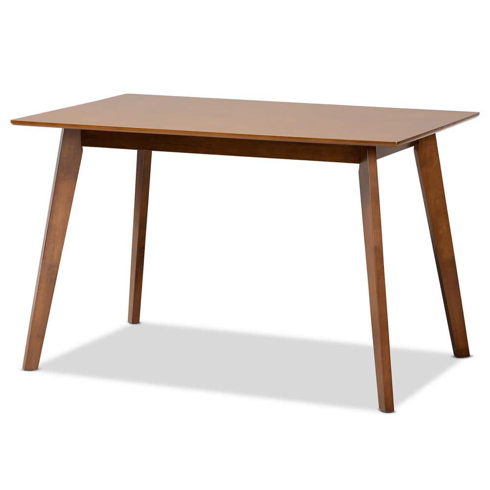 Katya Walnut Brown and Sand Fabric Mid-Century Modern 5-Piece Dining Set