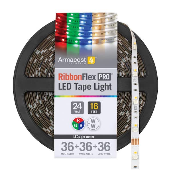 RibbonFlex Pro 24V RGB+WW 0.5 in. Hardwired White Integrated LED Linkable Under Cabinet Light 36+36+36 LED/m 32.8' 1-Pk