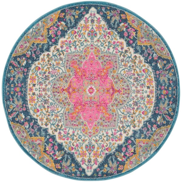 Nourison Passion Multicolor 5 ft. x 5 ft. Persian Medallion Traditional Round Area Rug