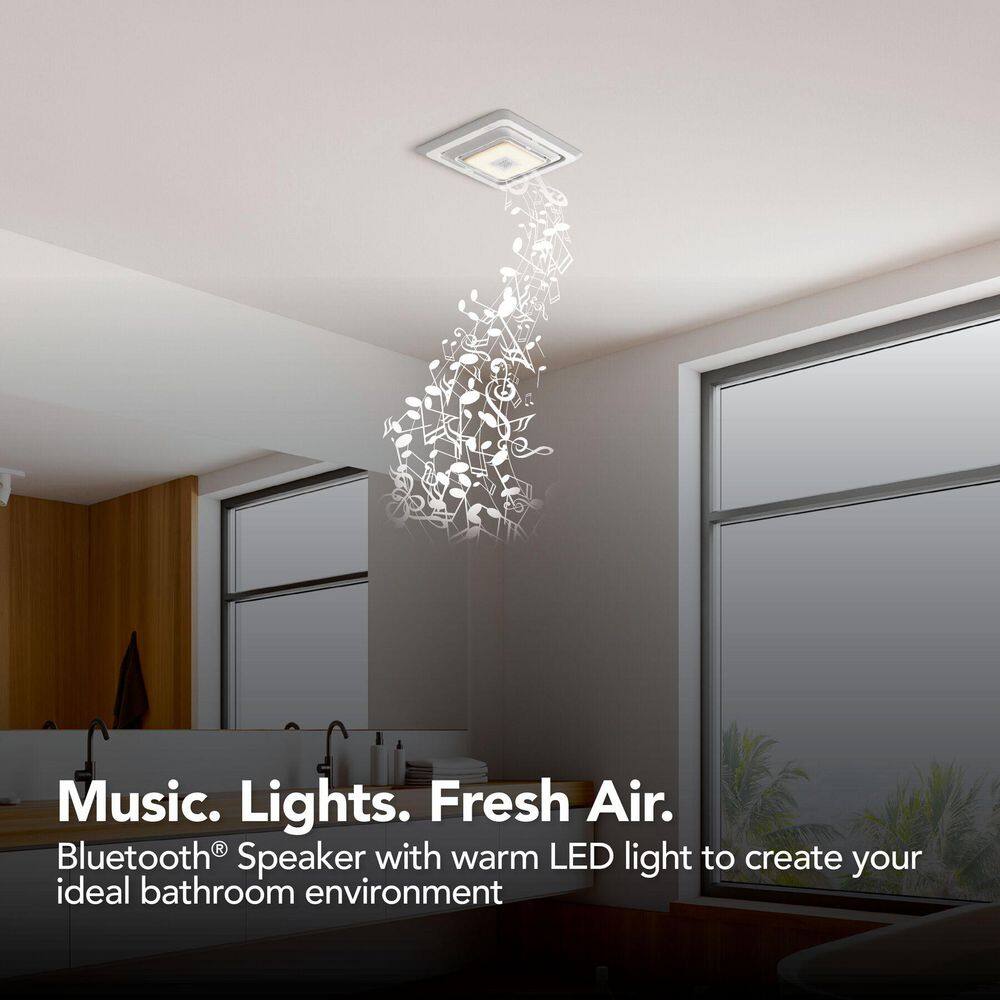 White Metal Ceiling Mount Bathroom Exhaust Fan with LED Light and Bluetooth Speaker