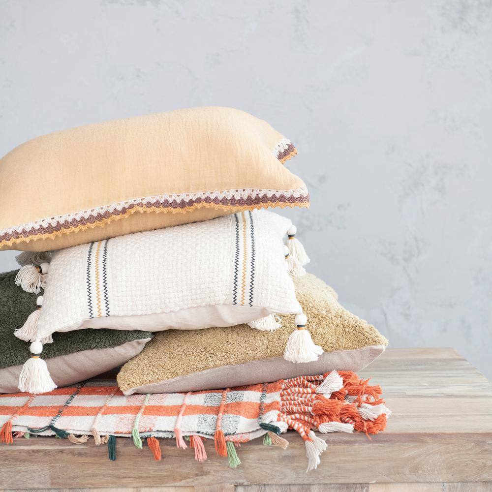 Green Cotton Square Throw Pillow with Zipper Closure