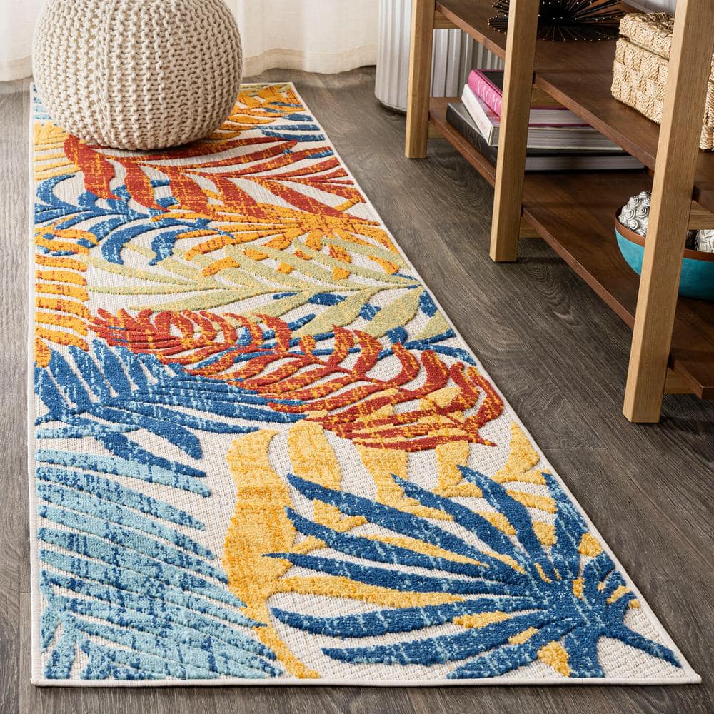 Cream and Orange Synthetic Flat Woven Runner Rug, 2 x 8 ft