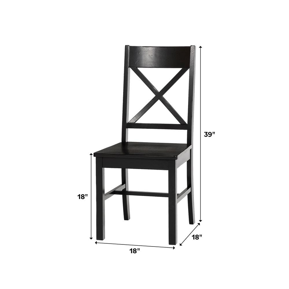 Elegant Black Wood Cross-Back Dining Chairs, Set of 2