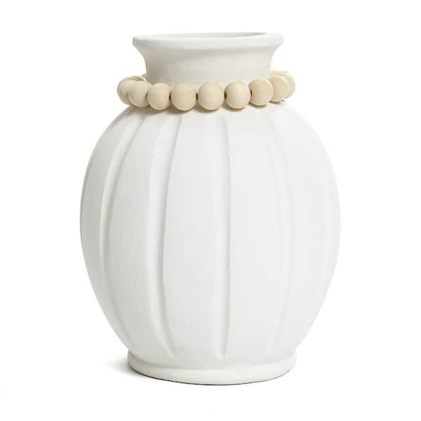 LuxenHome 15 in. H Modern White Ceramic Round Vase