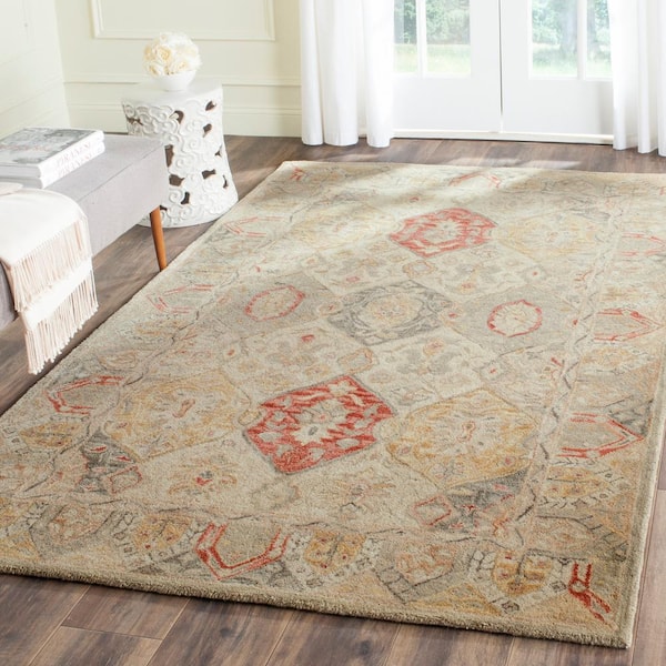Antiquity Beige/Multi 4 ft. x 6 ft. Geometric Floral Border Area Rug