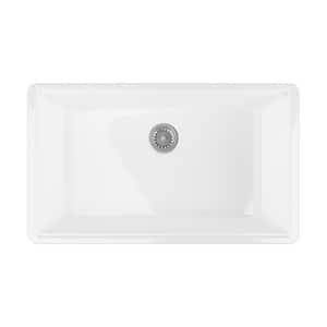 Yorkshire Fireclay White 27 in. Single Bowl Undermount Kitchen Sink with Strainer in