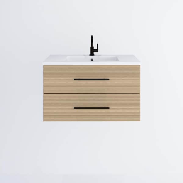VOLPA USA AMERICAN CRAFTED VANITIES Napa 36 in. W x 20 in. D Single Sink Bathroom Vanity Wall Mounted in Sand Pine with Acrylic Integrated Countertop