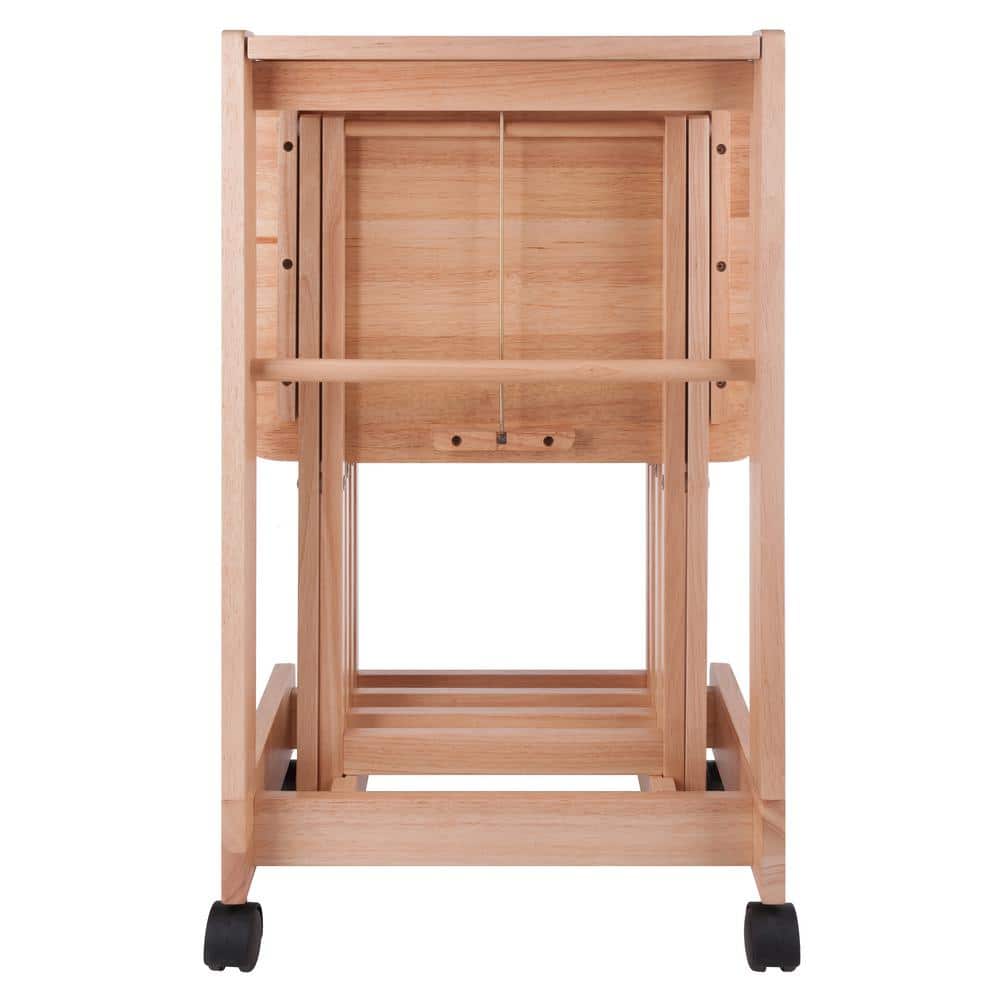 Natural Wood 5-Piece Snack Table Set with Serving Cart