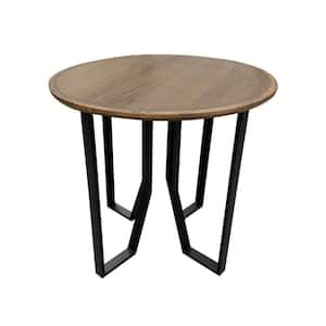 25.5 in. Brown and Black Round Wood End Table with Metal Frame