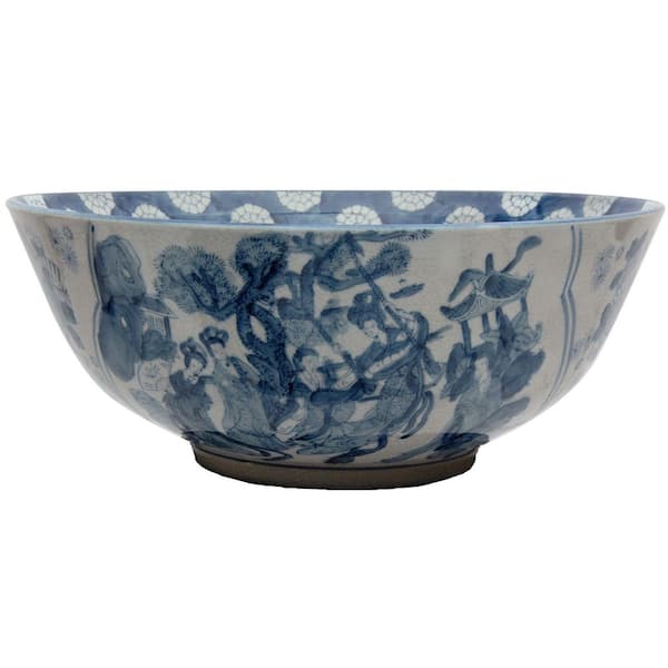 14 in. Porcelain Decorative Bowl in Blue