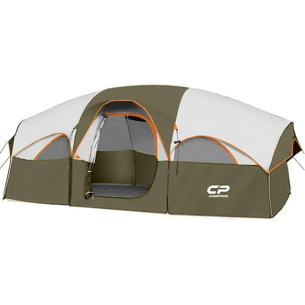 Zeus Ruta 8 Person Camping Tents Weather Resistant Family Tent Divided Curtain for Separated Room with Carry Bag Olive L 149