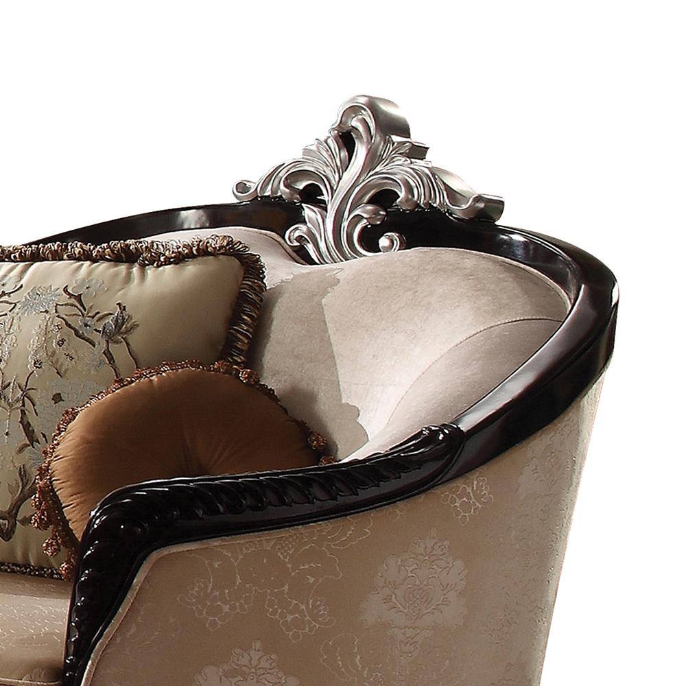 Ernestine Tan Fabric and Black Wood Traditional Chair with Pillows