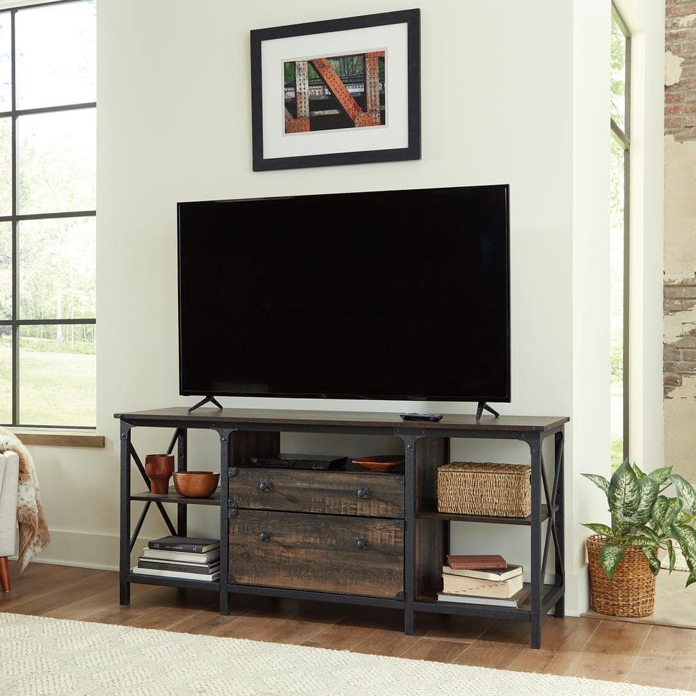 Brown Wood Credenza with Drawer and Filing Cabinet