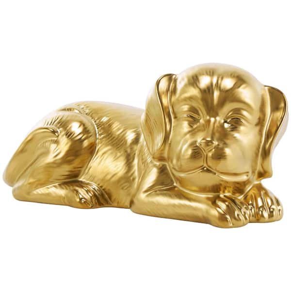 Litton Lane 5 in. x 5 in. Gold Ceramic Laying Dog Sculpture with Matte Finish