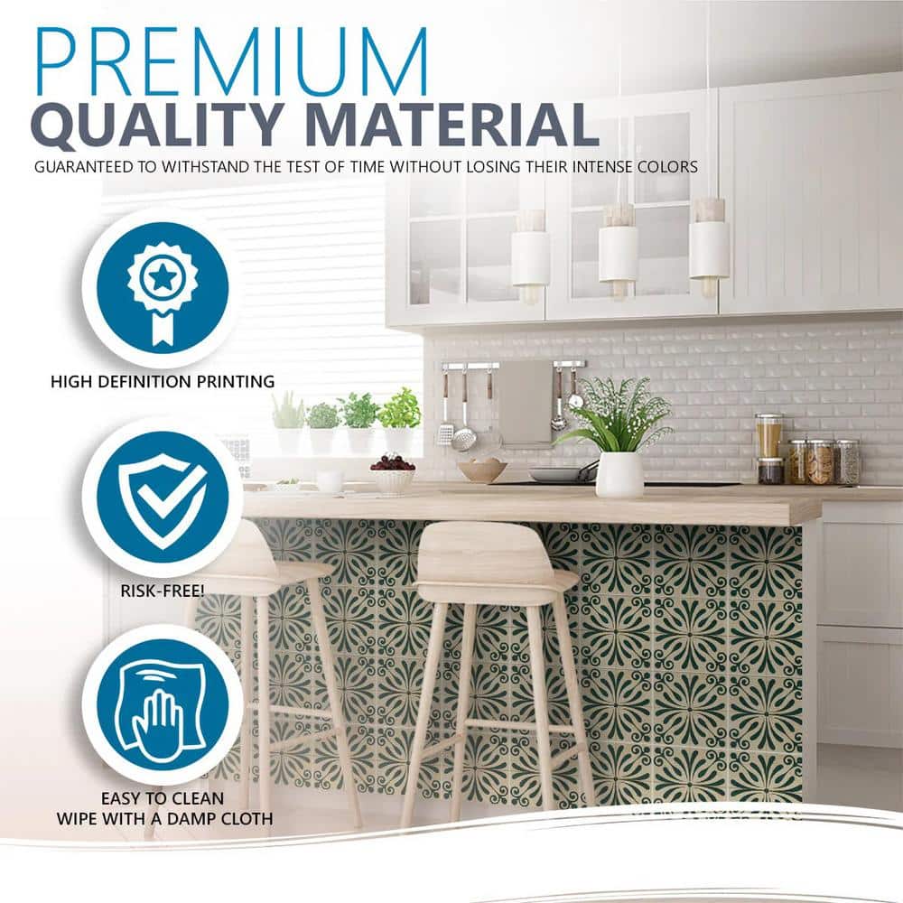 6x6-inch Dark Green and Beige Vinyl Peel and Stick Tile Set