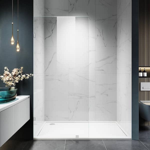 32 in. W x 72 in. H Fixed Frameless Shower Door in Brushed Chrome with Clear Tempered Glass and Stainless Steel Clamps