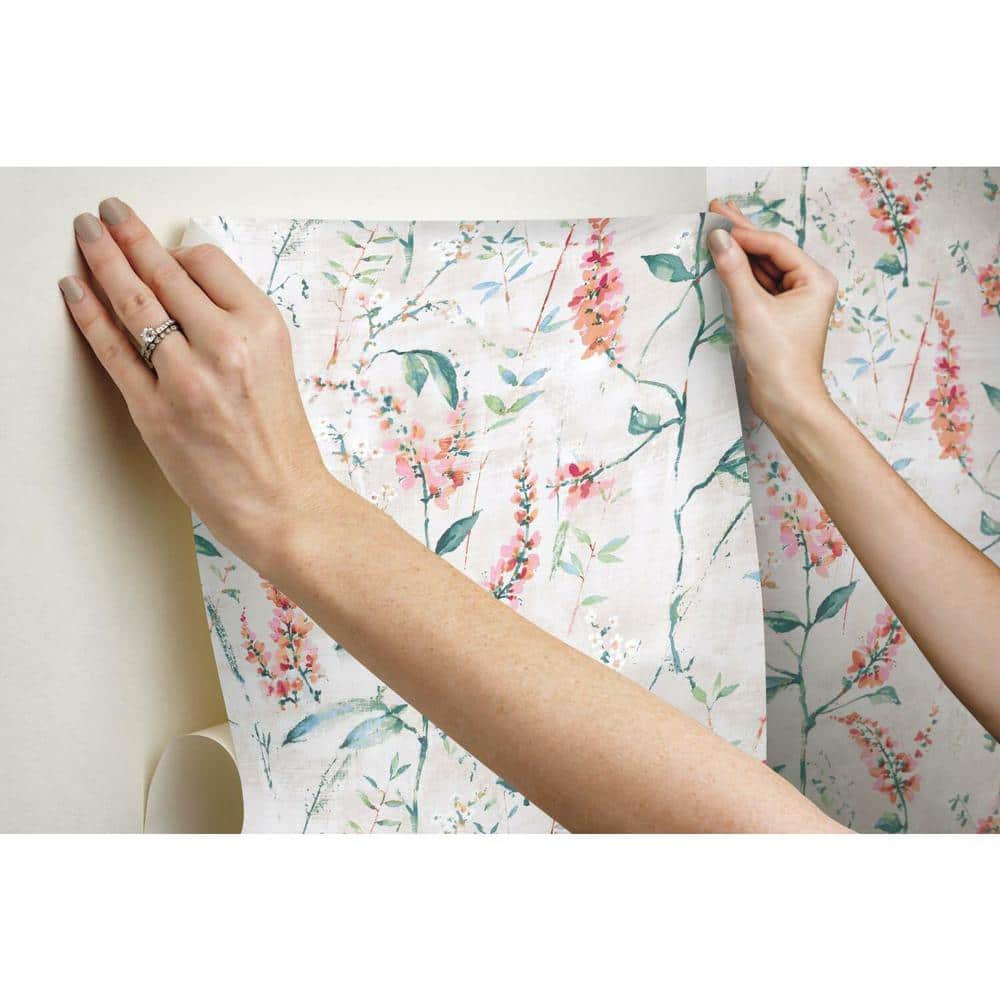Coral Floral Sprig Self-Adhesive Removable Wallpaper Roll