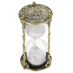 White Sand Antique Hour Glass Timer 60 Minute: Mandala Rose & Crystal Diamond Engraving Brass Sand Clock