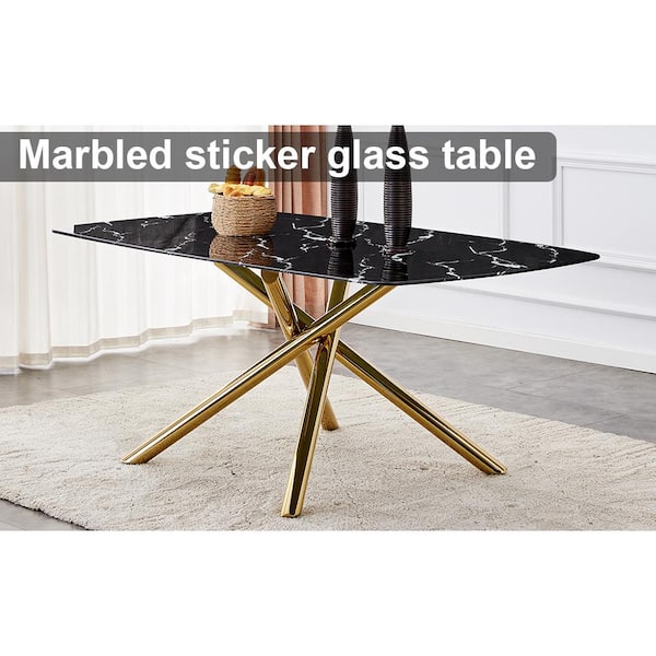 87 X 39 X 30 Polished Gold Glass Stainless Steel Dining Table 87 X 39 X 30 Polished Gold Glass Stainless Steel Dining Table