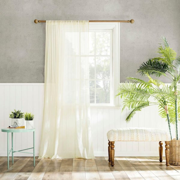 ARCHAEO Coralie Cream 100% Cotton 50 in. W x 63 in. L Rod Pocket Sheer Curtain (Single Panel)