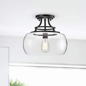Lynn 13.8 in. 1-light Antique Black Semi Flush Mount with Clear Glass Shade