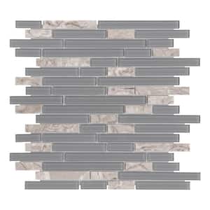 Gray Interlocking 12 in. x 12 in. Mosaic Glossy Glass And Stone Mixed Decorative Wall Backsplash Tile (10 Sq.Ft./Case)
