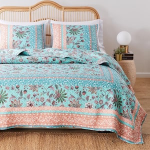 Audrey 2-Piece Turquoise Cotton Blend Twin / XL Quilt Set