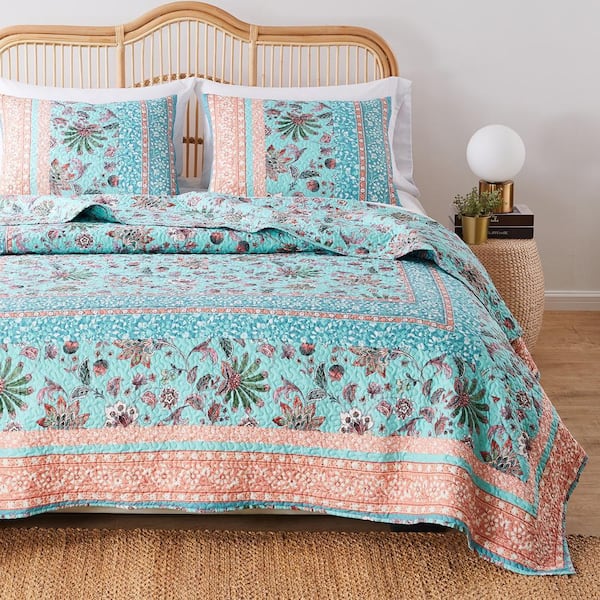 Audrey 2-Piece Turquoise Cotton Blend Twin / XL Quilt Set