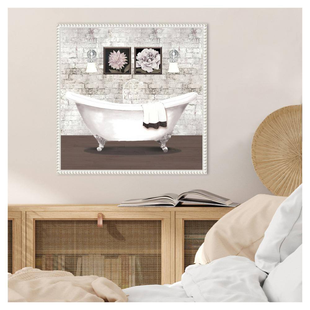 22"x22" Brick Bath I White Canvas Wall Art with Beaded Frame