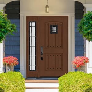 Regency 51 in. x 80 in. 2Panel Plank Cavalier Speakeasy RHIS Chestnut Fiberglass Prehung Front Door w/Cavalier 12in.SL