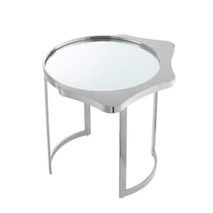 Janine 22.4 in. W Chrome Glass End Table With Mirrored Top
