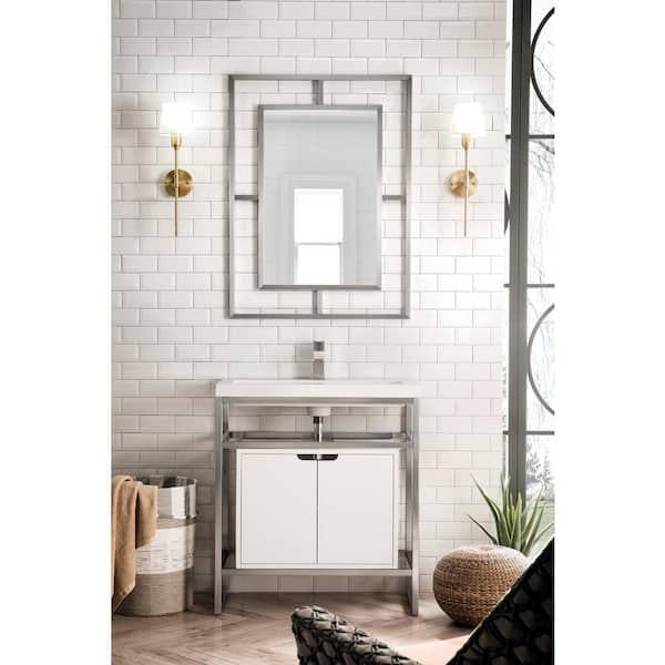 James Martin Vanities Boston 31.5 in. W Stainless Steel Console Sink with Basin and Leg Combo in Brushed Nickel