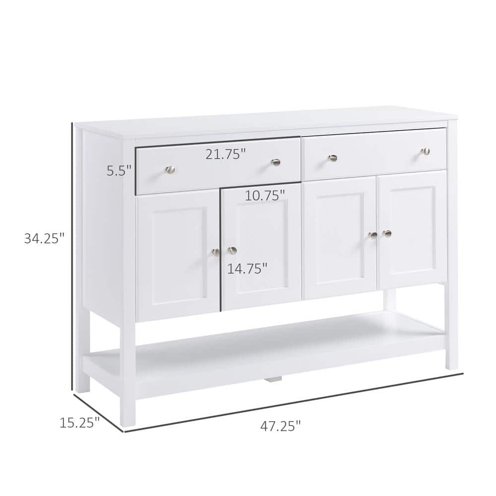 White Modern Sideboard Buffet Cabinet with Adjustable Shelves