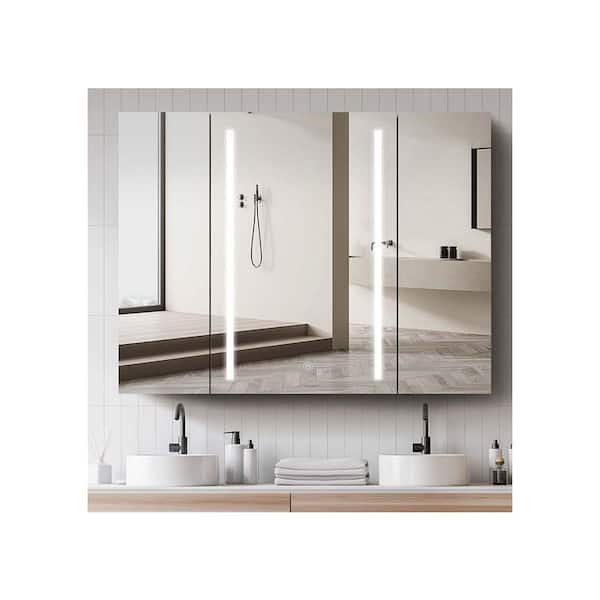 40 Black LED Lighted Bathroom Medicine Cabinet Vanity Mirror with Storage & Glass Door