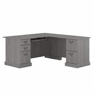 Saratoga 66.02 in. L-Shaped Modern Gray Desk with Drawers